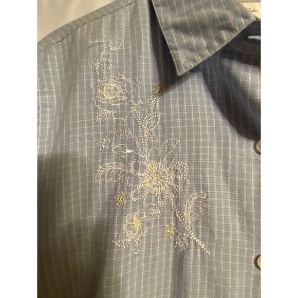 Studio Works Embroidered Blue & White Checked Shirt Size L Cool! Comfy! Cotton! - Picture 3 of 7